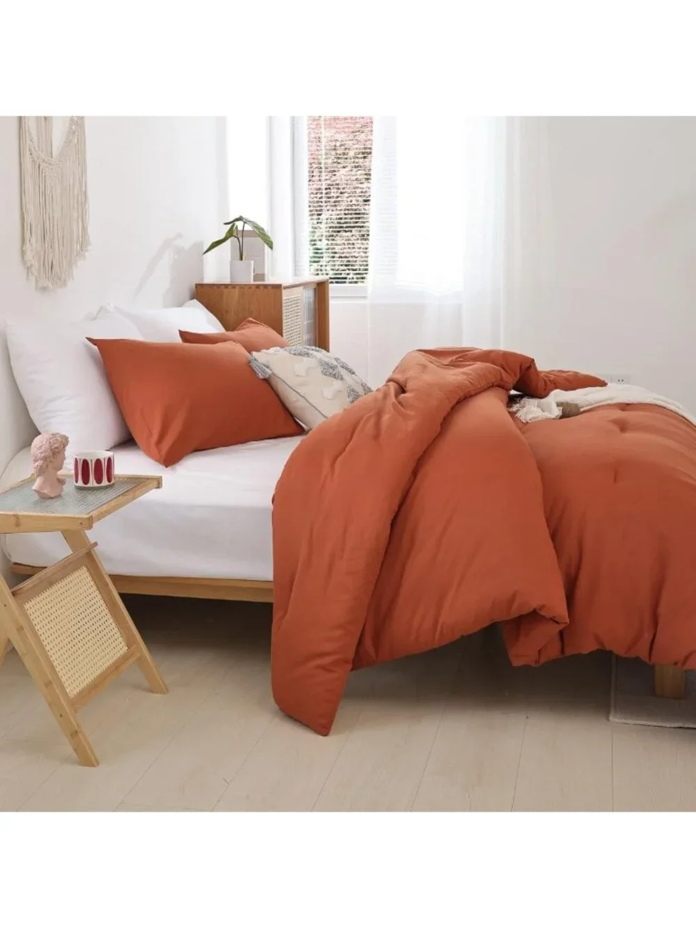 Boho Terracotta Queen Comforter Set, 3pcs Burnt Orange Lightweight Fall Bedding